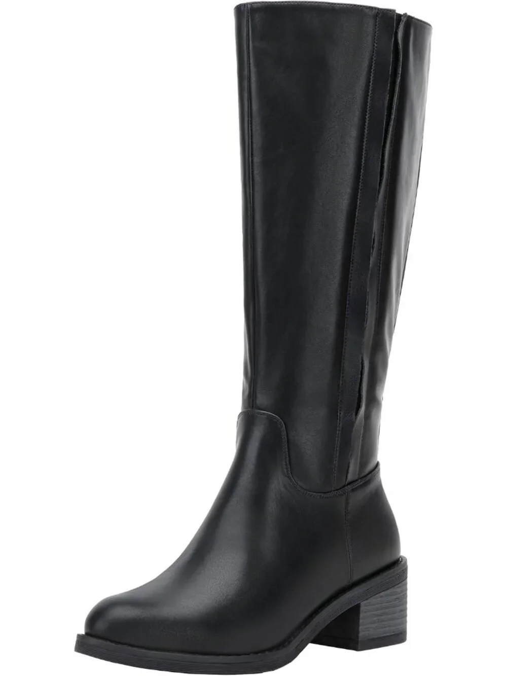 Women's Black Low Block Heel Square Toe Side Zipper Imported Knee High Boots